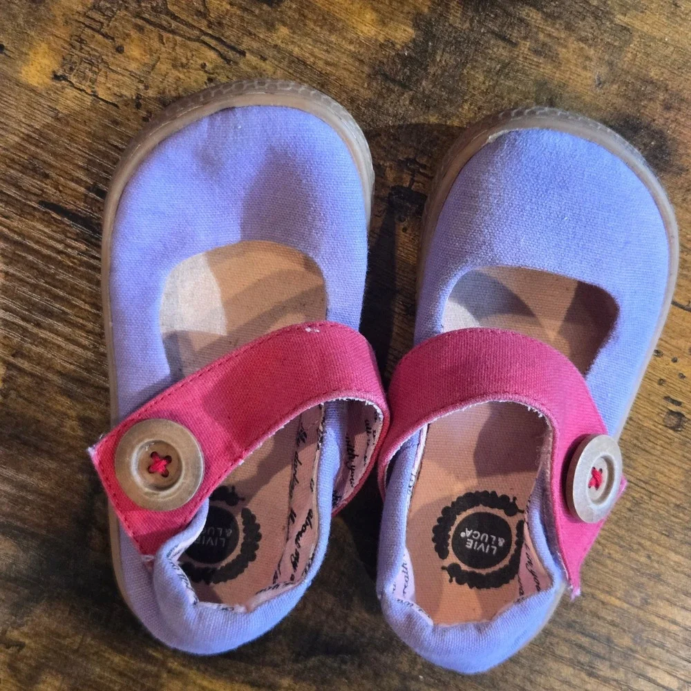 Livie & Luca Girls Purple Pink Canvas Mary Jane Button Shoes Size 6 Toddler